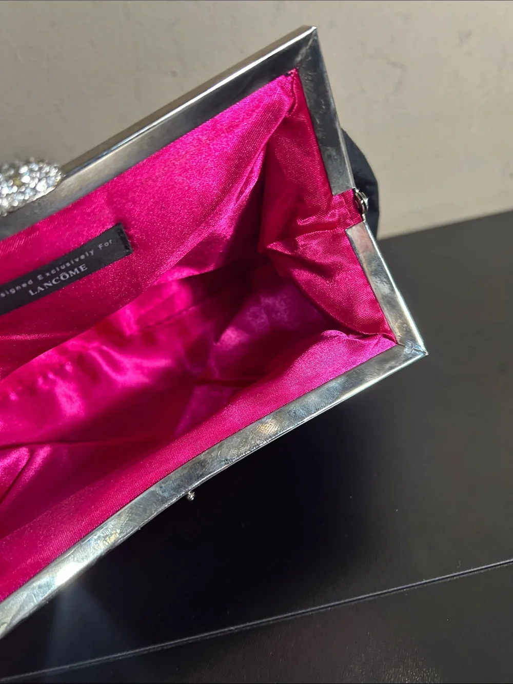 Lancôme Classic Black Satin Evening Clutch Vintage